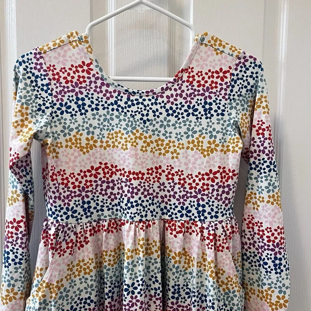 Hanna Andersson Long Sleeve Skater Dress Pockets Rainbow Floral Girls 150 US 12